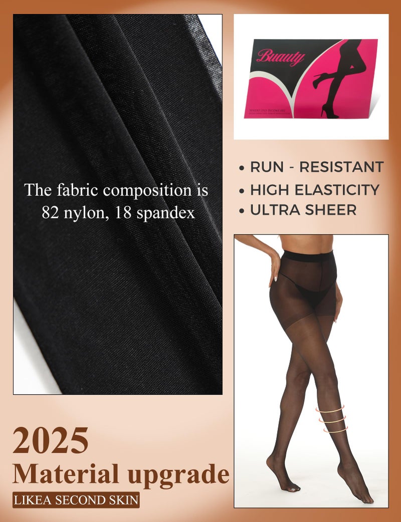 Buauty 2 Pairs Sheer Black Tights for Women -20D High Waist women's Pantyhose,Plus Size Nylon Stockings - Image 4