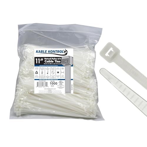 Kable Kontrol Cable Zip Ties Natural White 1000 Pcs 11 Inch, 50 Lbs Tensile Strength, Self-locking Natural Nylon Clear Plastic Wire Ties wraps for Indoor or Outdoor Use - Image 1