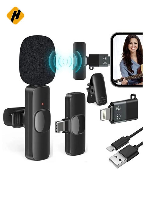2 in 1 K8 Wireless Microphone, Digital Mini Portable Recording Clip Mic with Receiver for All Type-C Lightning Mobile Phones Camera Laptop for Blogging YouTube Online Class