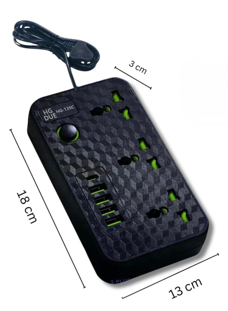 لوحة توزيع متعددة المنافذ مزودة بـ 3 منافذ عالمية، و4 منافذ USB وType-C، وشحن سريع 3.4 أمبير - Image 4