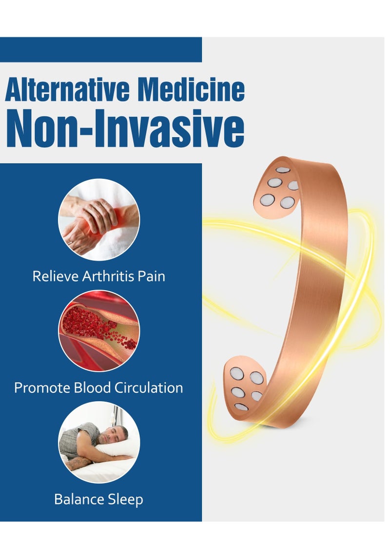 Pure Copper Magnetic Bracelet for Men 18X Strength Adjustable Cuff Bangle with 8 Therapeutic Magnets Classic Style Unisex Wellness Jewelry Gift Idea - Image 3