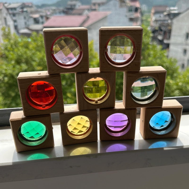 KOAICS 16PCS Acrylic Wooden Gem Blocks, Sparkling Acrylic Colorful StackingToys, Open Ended Play Montessori Educational Toys (16PCS Square Gem Blocks) - Image 4
