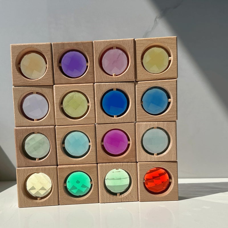 KOAICS 16PCS Acrylic Wooden Gem Blocks, Sparkling Acrylic Colorful StackingToys, Open Ended Play Montessori Educational Toys (16PCS Square Gem Blocks) - Image 3