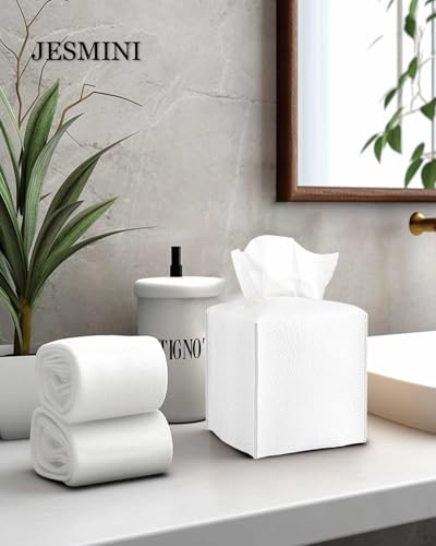 JESMINI Tissue Holder White Tissue Box Cover – Square Leather Tissue Cover Box with Bottom Belt, Decorative Tissue Box Holder for Modern Home Office Decor - Image 4