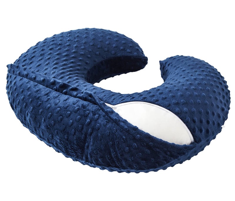 QUENESS Nursing Pillow and Positioner, Breastfeeding, Bottle Feeding, Baby Sitting Support with Removable Ultra Soft Cover, Tummy Time Support for Baby Boys and Girls (Estate Blue) - Image 2