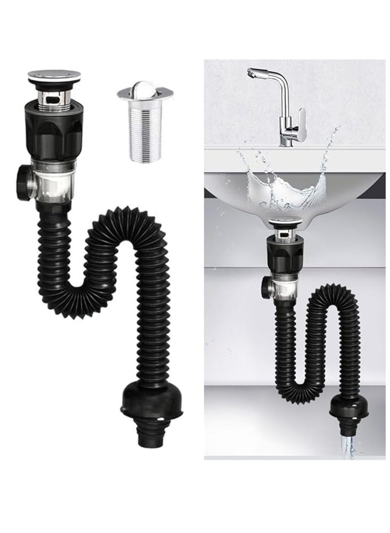 DIOTTI Bathroom Sink Drain Kit,Bathroom Sink Drain Pipe Replacement Pop Up Drain with Built-in Anti-clogging Stopper anti clogging pop-up drain plug suitable for most sink pipes with anti odor design(Black) - Image 4