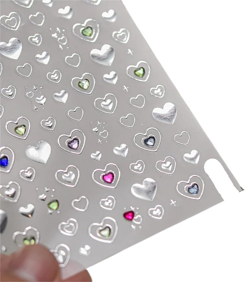 3pc 5D Color Crystal Star Nail Stickers - Shiny Silver Hollow Rainbow Flower Jelly Design(16) - Image 3
