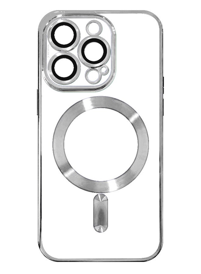 CATANES iPhone 15 Pro Phone Protective Case Fashionable Electroplated Magnetic Suction Full Covered Shockproof Phone Cover with Magnetic Rings Silver - Image 5