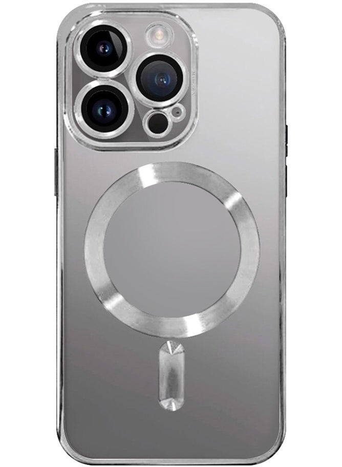 CATANES iPhone 15 Pro Phone Protective Case Fashionable Electroplated Magnetic Suction Full Covered Shockproof Phone Cover with Magnetic Rings Silver - Image 4
