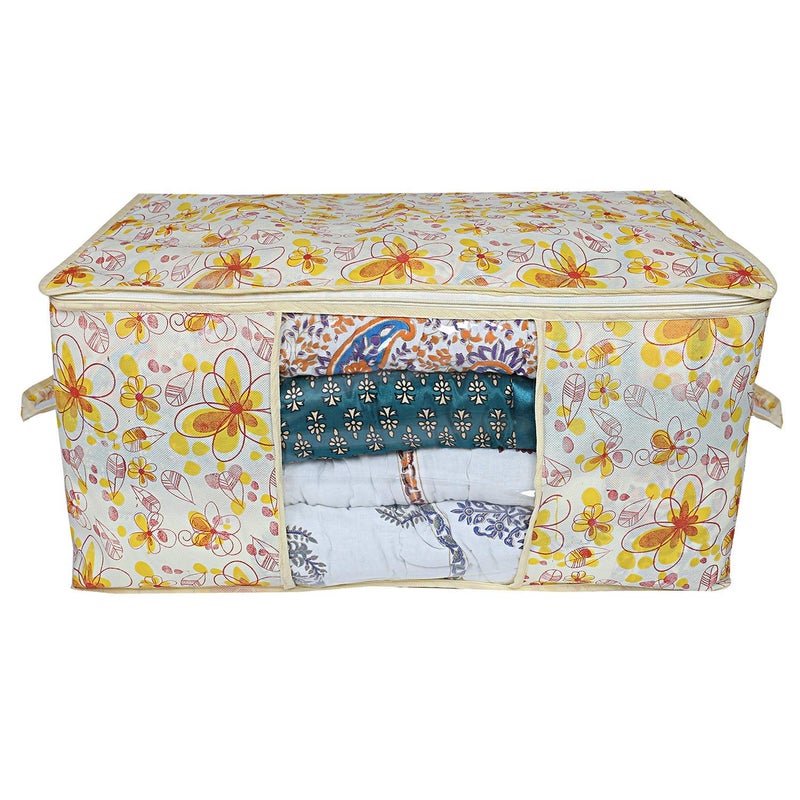 Kuber Industries Flower Design 2 Piece Non Woven Underbed Storage Bag Storage Organiser Blanket Cover with Transparent Window Extra Large Ivory Red CTKTC034482 - Image 4