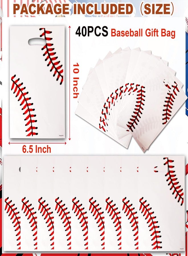 HEPAPATE 40Pcs Baseball Party Favors Bag,Baseball Treat Candy Bags with Handle,Baseball Sport Theme Gift Bags for Team Birthday Party Decorations Supplies（white） - Image 2