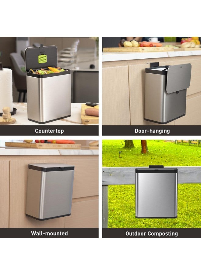 EKO EKO Kitchen Compost Bin, 7L / 1.85 Gal Stainless Steel with Removable Inner Bucket and Deodorizer Compartment, 2-in-1 Countertop Compost Bin with Lid, Food Waste Caddy for Kitchen (MMT & Black Finish)  - Image 3