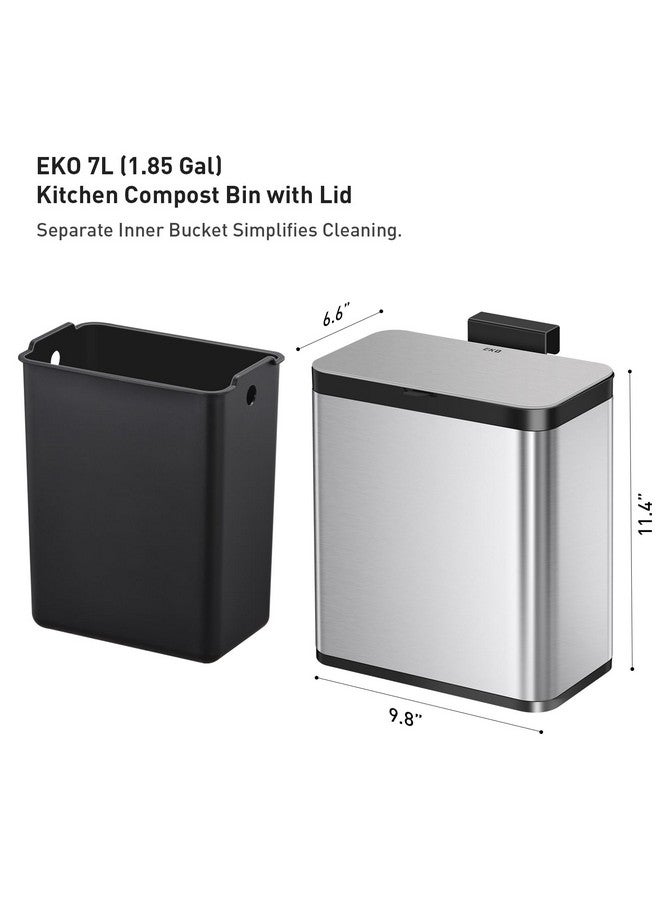EKO EKO Kitchen Compost Bin, 7L / 1.85 Gal Stainless Steel with Removable Inner Bucket and Deodorizer Compartment, 2-in-1 Countertop Compost Bin with Lid, Food Waste Caddy for Kitchen (MMT & Black Finish)  - Image 1