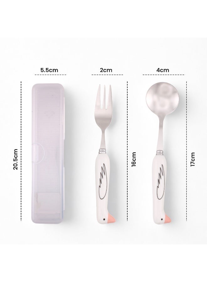 BrainGiggles Kids Cutlery Set with Case, Round Edge Stainless Steel Tableware with BPA Free Cute Handles, Children Spoon & Fork Cutlery Set for Lunch Box|Children Flatware (1, PINK) - Image 2