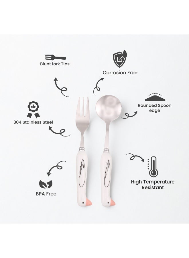BrainGiggles Kids Cutlery Set with Case, Round Edge Stainless Steel Tableware with BPA Free Cute Handles, Children Spoon & Fork Cutlery Set for Lunch Box|Children Flatware (1, PINK) - Image 3