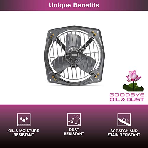 Usha Aeroclean 230 mm (9‑Inch) Exhaust Fan | Goodbye Oil & Dust Lacquer Coating | 100% Copper Motor | Scratch‑&‑Stain‑Resistant | Aerodynamically Balanced Blades | 2‑Year Warranty| Metallic Grey - Image 2