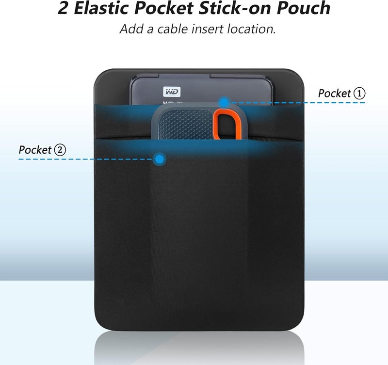 Lacdo Portable Hard Drive Sleeve for Laptop, 2-Pocket Stick on Pouch with Reusable Adhesive, for 2.5" Seagate, WD, Toshiba, LaCie Portable External Hard Drive HDD SSD Carrying Case, Black - Image 2