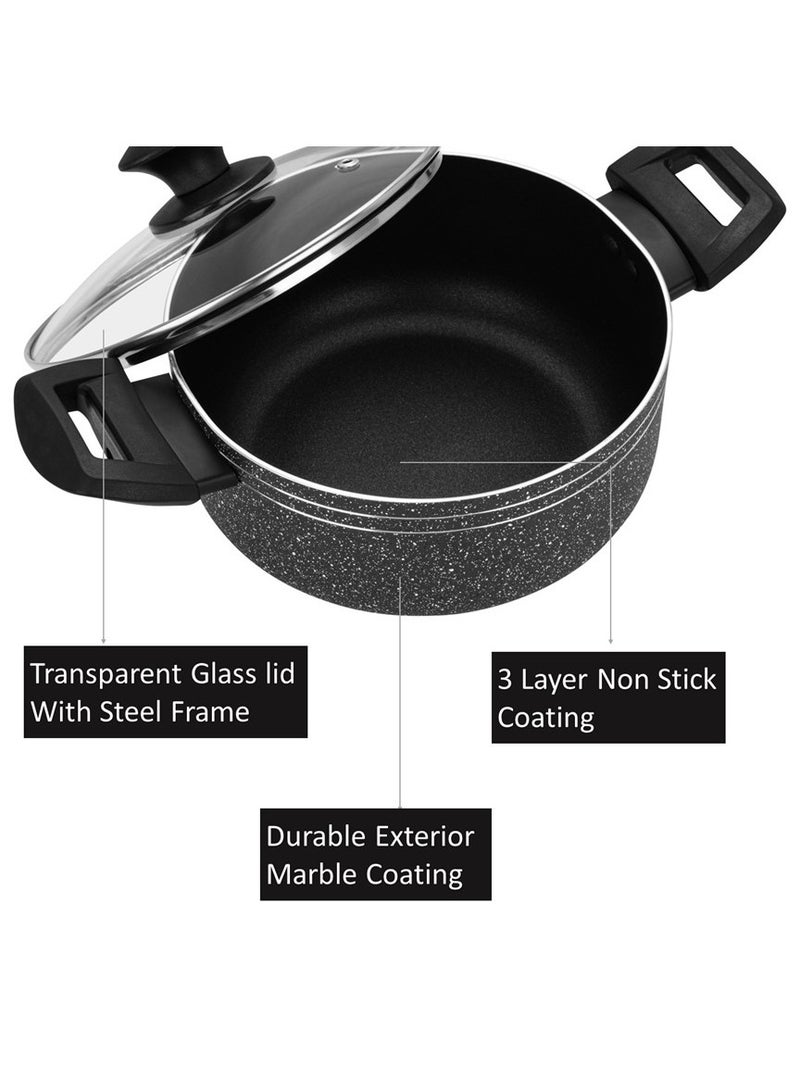 Auroware Non Stick 24cm Casserole with Glass Lid Black Pressed Aluminium Dishwasher safe Durable and Strong Handle Long lasting - Image 2