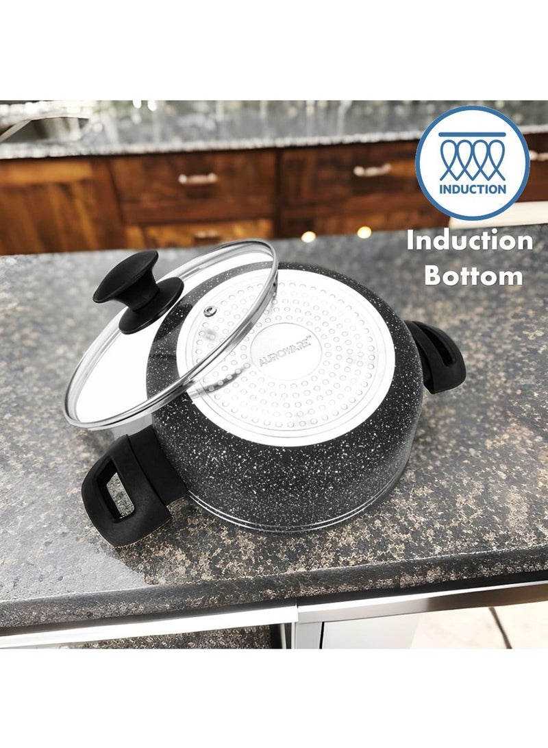 Auroware Non Stick 24cm Casserole with Glass Lid Black Pressed Aluminium Dishwasher safe Durable and Strong Handle Long lasting - Image 5