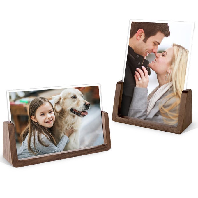 Picture Frame 2 Pack Rustic Wooden Photo Frames with Walnut Wood Base and High Definition Break Free Acrylic Glass Covers for Tabletop or Desktop Display 68 inch Horizontal Vertical
