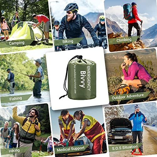 Esky Emergency Sleeping Bag, 2 Pack Survival Bag Portable Thermal Bivy Sack, Waterproof Lightweight Emergency Blanket Survival Gear with Compass and Whistle for Camping Hiking Outdoor Adventure - Image 2