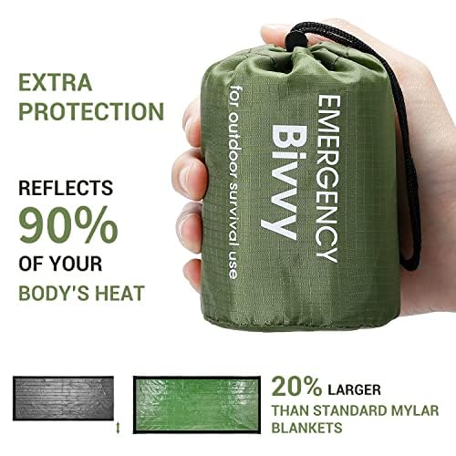Esky Emergency Sleeping Bag, 2 Pack Survival Bag Portable Thermal Bivy Sack, Waterproof Lightweight Emergency Blanket Survival Gear with Compass and Whistle for Camping Hiking Outdoor Adventure - Image 4