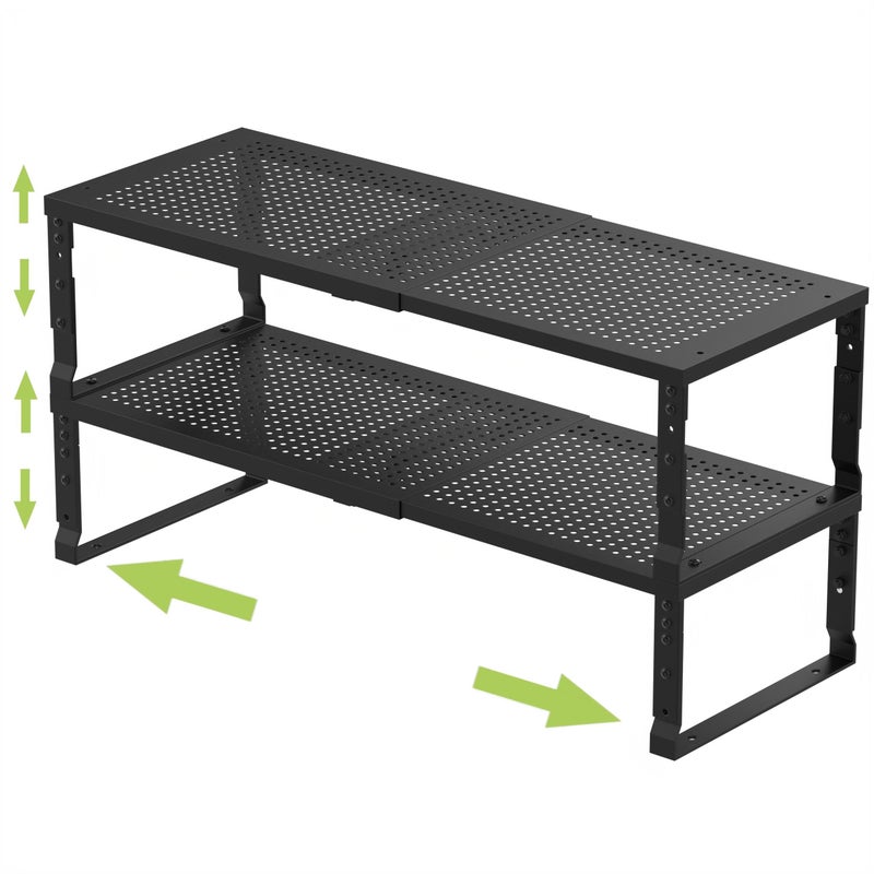 Jojocross Expandable Adjustable Stackable Kitchen Organizer, Spice Rack,Metal Pantry Storage Shelves Racks,Counter Shelf for Cabinets, Countertop, Cupboard (2 Packs/Large/Black) - Image 1