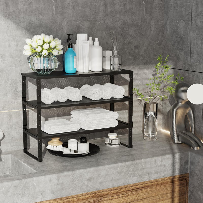 Jojocross Expandable Adjustable Stackable Kitchen Organizer, Spice Rack,Metal Pantry Storage Shelves Racks,Counter Shelf for Cabinets, Countertop, Cupboard (2 Packs/Large/Black) - Image 3