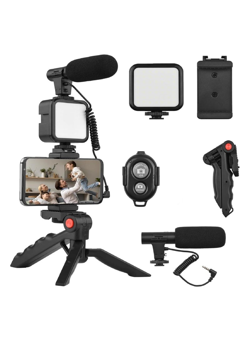 SURPN SURPN Vlogging Kit for iPhone, Android (With Tripod), with Mini LED Video Light + Cardioid Microphone + Phone Clip + Tripod for Live Broadcasting, Video...  - Image 1
