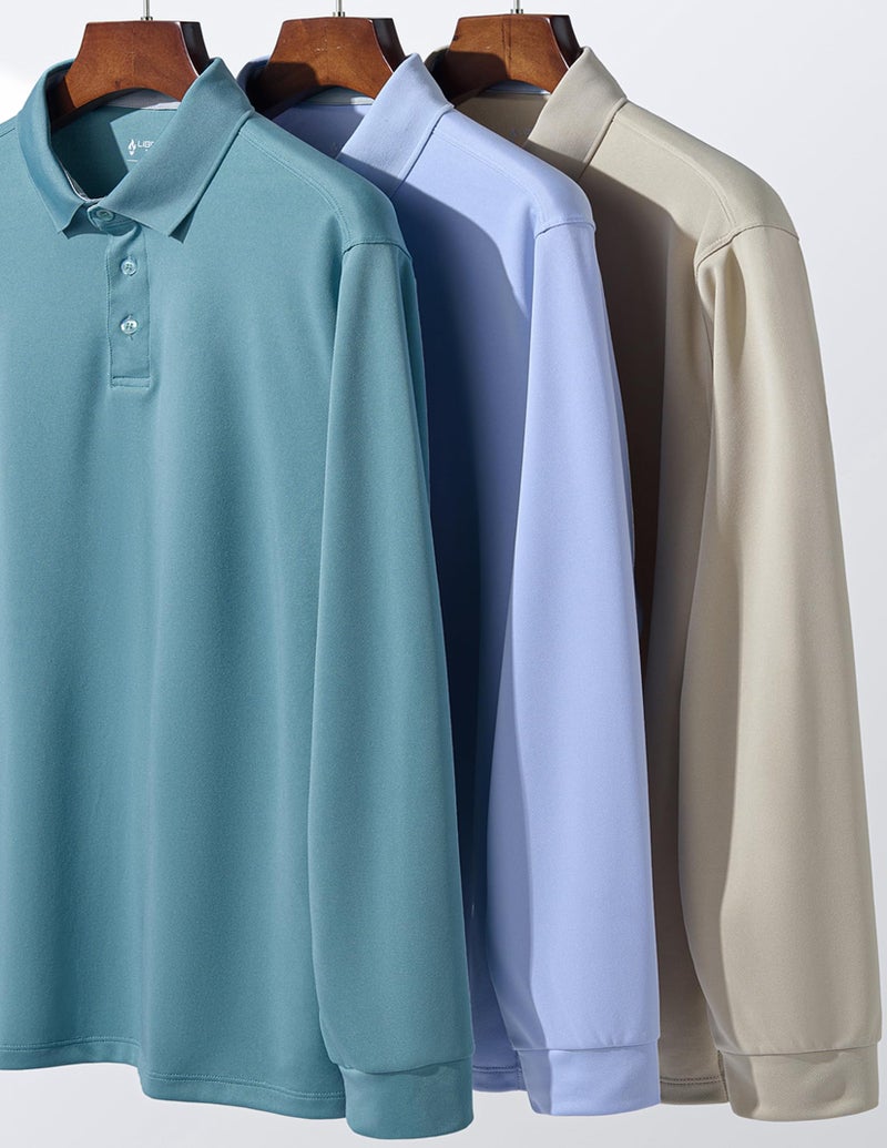 Liberty Pro 3 Pack: Dry Fit Long Sleeve Polo Shirts for Men, Athletic Collared Golf T-Shirts Performance Tops (Set 3, X-Large) - Image 2