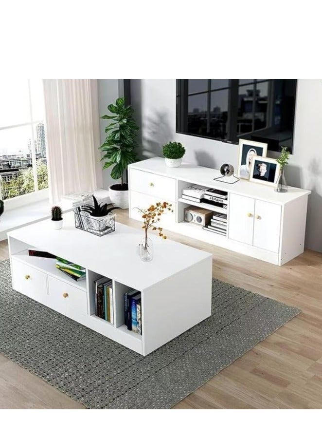 Generic TV Cabinet Modern TV Table Simple TV Stand Multifunctional Storage Cabinet for Office Living Room Bedroom(120*34*40cm，White) - Image 2