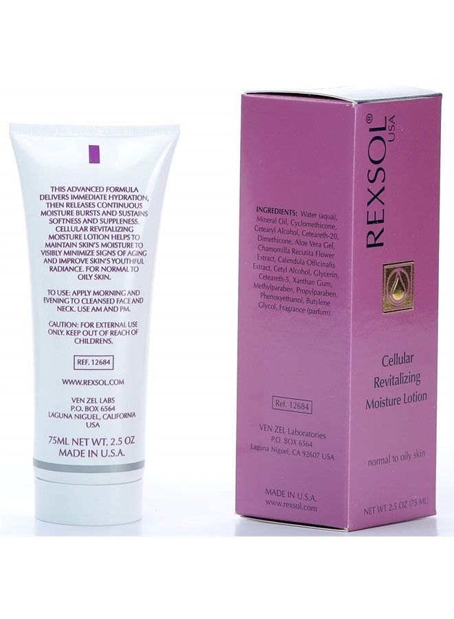 REXSOL Cellular Revitalizing Moisture Lotion Normal to Oily Skin | With Aloe Vera Gel, Chamomile Extract & Calendula Officinalis Extract | Helps to maintain signs of aging. (75 ml / 2.5 fl oz) - Image 2