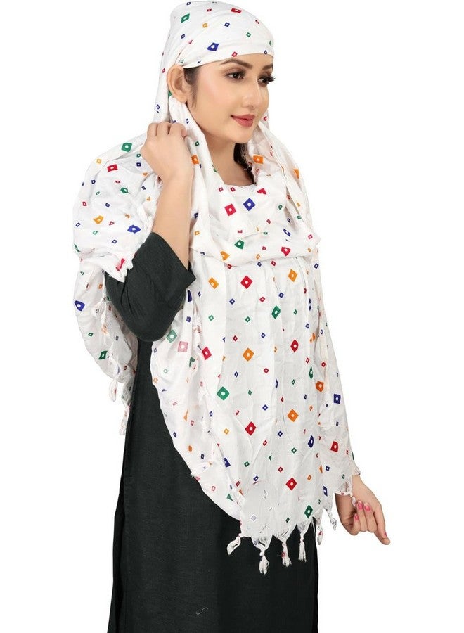 Cotton Long Scarf Cum Mask | White Printed Design | Universal Size | For Girl & Women | Breathable Sun Protection Light Weight (MSS) - Image 4