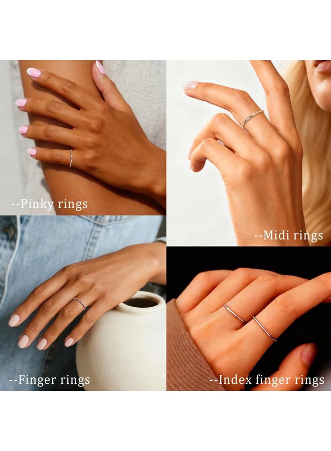 CANDYFANCY 925 Sterling Silver 1.2mm Stacking Midi Thin Rings Thumb Pinky Ring Stack Knuckle Rings for Women Band Ring Size 2.5-8.5, 4.25, Metal - Image 2
