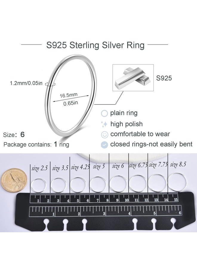 CANDYFANCY 925 Sterling Silver 1.2mm Stacking Midi Thin Rings Thumb Pinky Ring Stack Knuckle Rings for Women Band Ring Size 2.5-8.5, 4.25, Metal - Image 5