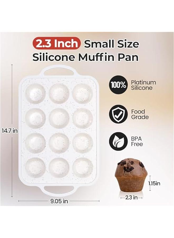 Silicone Muffin Pan, Metal Reinforced Frame Mini Cupcake Pan Easy to Move 12 Cups for Baking Nonstick Small Muffin Tin - Image 4