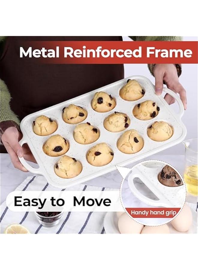 Silicone Muffin Pan, Metal Reinforced Frame Mini Cupcake Pan Easy to Move 12 Cups for Baking Nonstick Small Muffin Tin - Image 5