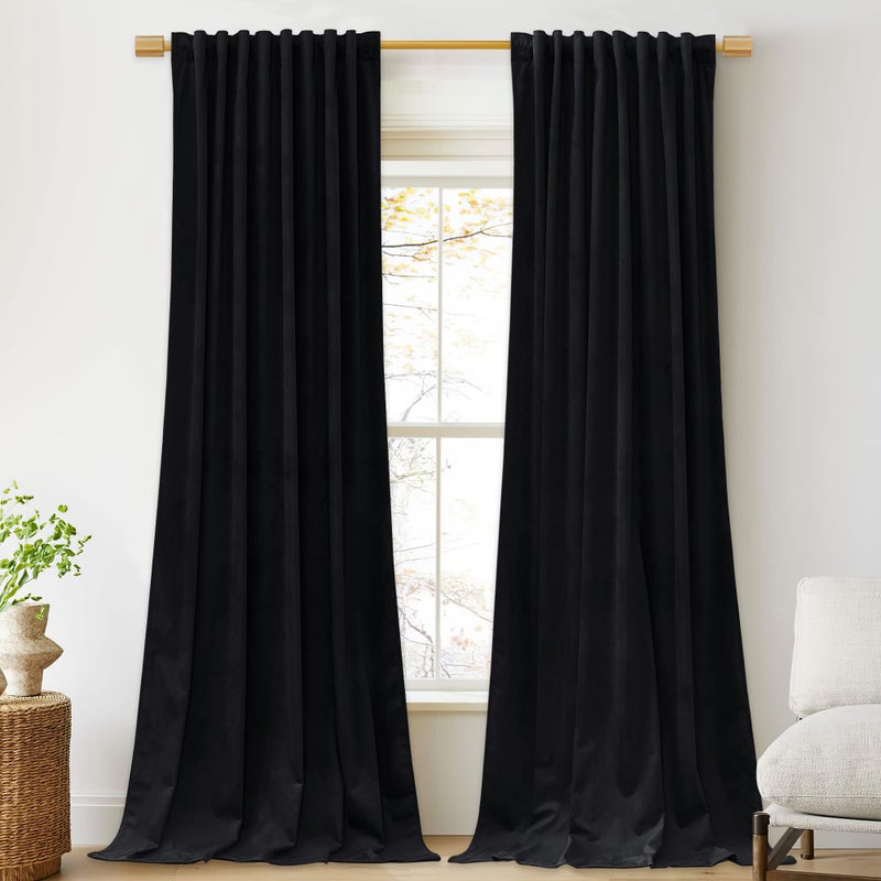 StangH Black Velvet Curtains 108 inches Long for Sliding Door Back Tab Blackout Thermal Insulated Bedroom Window Drapes Backdrop Curtains for StudioTheaterPatio Door W52 x L108 2 Panels