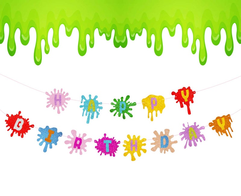 MOAXMOA Slime Happy Birthday Banner Painting Pennant for Art Theme Baby Shower Party Decorations Supplies - Image 2