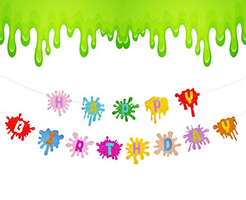 MOAXMOA Slime Happy Birthday Banner Painting Pennant for Art Theme Baby Shower Party Decorations Supplies - Image 1