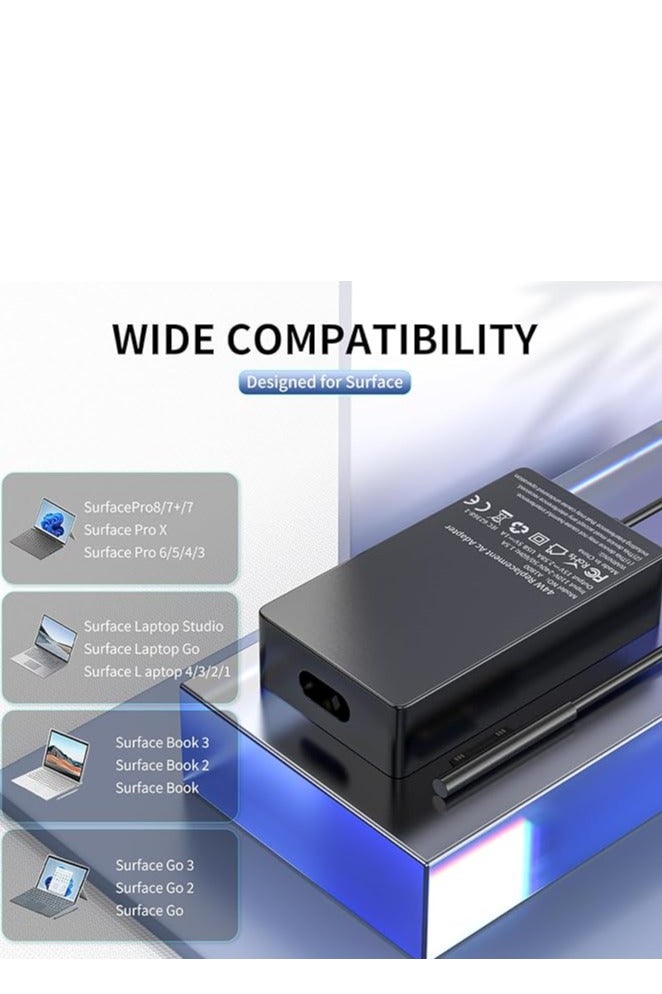 Surface Pro Charger, 44W 15V 2.58A (works with 39W/36W/24W) Microsoft Power Supply for Surface Pro 3/4/5/6, Windows Tablet, Surface Book 1/2, Surface Laptop 1/2, Surface Go, 5V 1A USB Port - Image 4