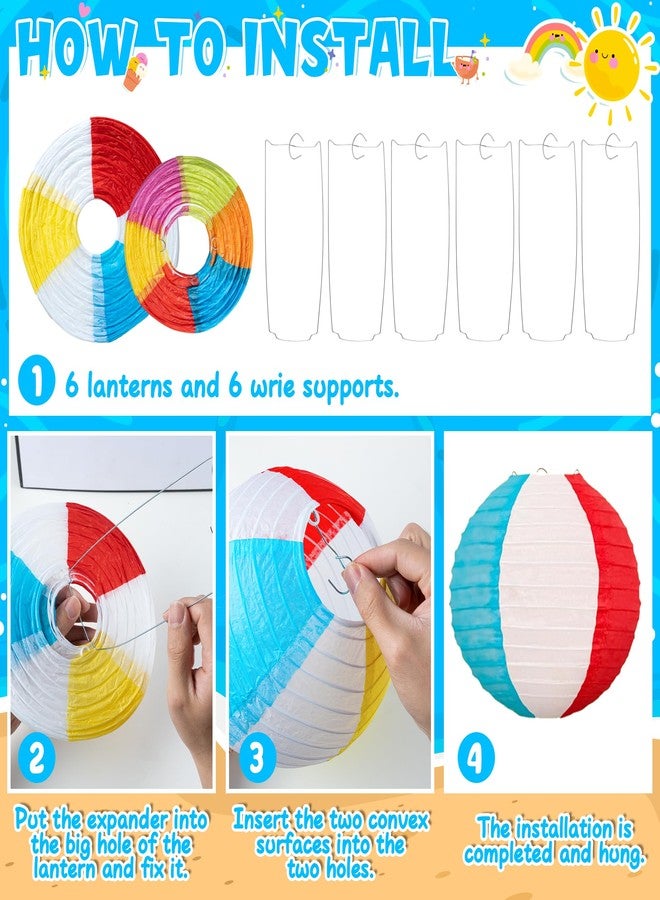 DMIGHT Summer Party Decorations Kit, Beach Pool Party Decorations, Hello Summer Banner with Beach Pool Hanging Swirls, Beach Ball Paper Lanterns for Home, Office, School, Classroom - Image 5
