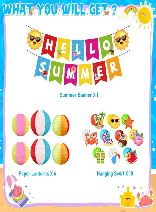 DMIGHT Summer Party Decorations Kit, Beach Pool Party Decorations, Hello Summer Banner with Beach Pool Hanging Swirls, Beach Ball Paper Lanterns for Home, Office, School, Classroom - Image 2