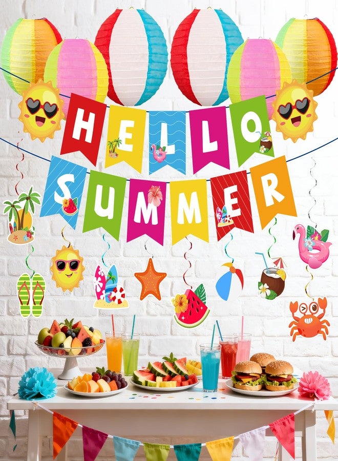 DMIGHT Summer Party Decorations Kit, Beach Pool Party Decorations, Hello Summer Banner with Beach Pool Hanging Swirls, Beach Ball Paper Lanterns for Home, Office, School, Classroom - Image 4