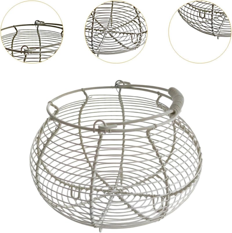 Egg Storage Basket Wire Egg Basket Fresh Egg Holder Metal Basket with Handle for Carrying Collecting Sturdy for Farmhouse S, White - Image 3