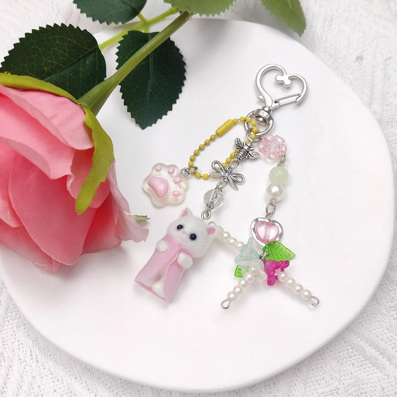 Nalefow Cute Pink Keychain,Fuzzy Cat Keychain Aesthetic Y2K KeychainStylish KeychainsAccessories (Pink Cat) - Image 5