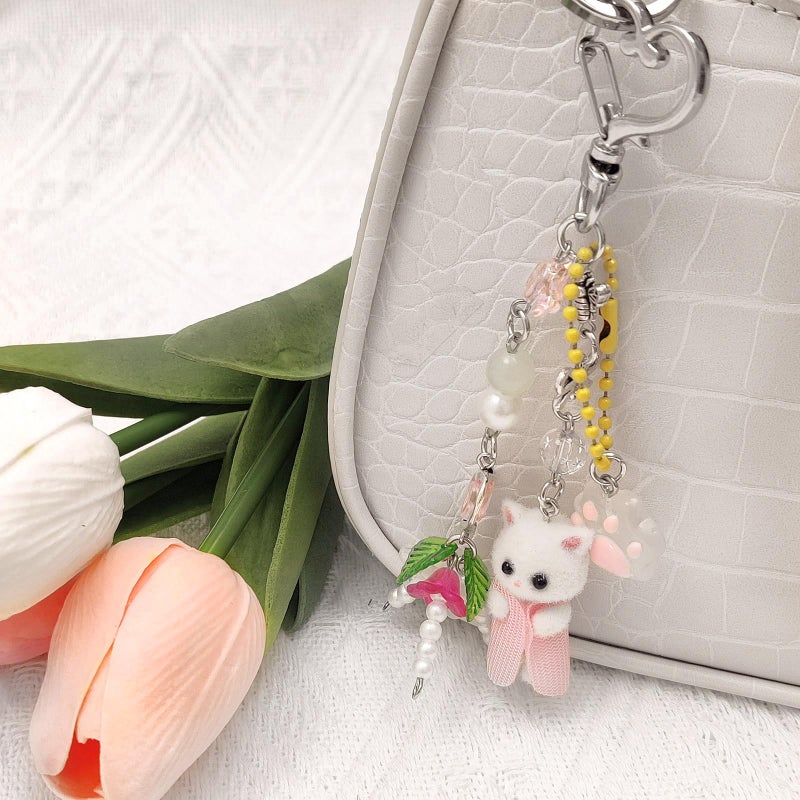 Nalefow Cute Pink Keychain,Fuzzy Cat Keychain Aesthetic Y2K KeychainStylish KeychainsAccessories (Pink Cat) - Image 4
