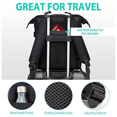Kuosdaz Backpack for Women, School Backpacks for Teen Girls, Large Wide Open Backpack with USB Charging Port, 15.6 Inch Work Laptop Backpack, Black - Image 5