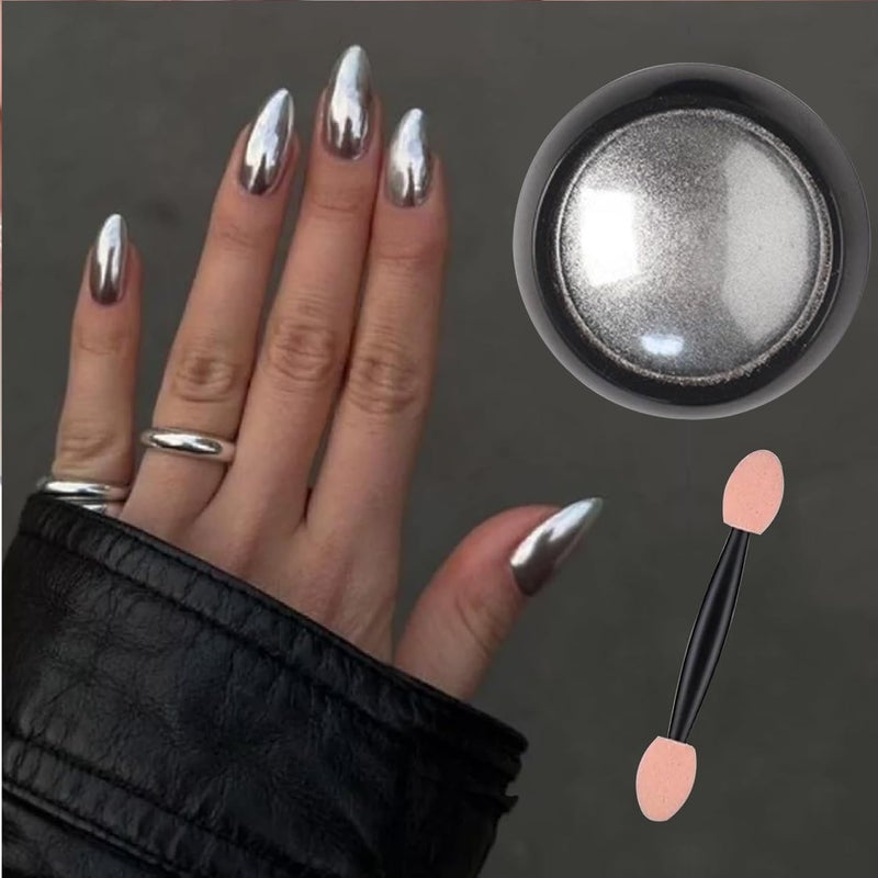 Vonrui Holographic Mirror Nail Powders Chrome Silver Effect Pure Metallic Dust Sequins UV Gel Nail Chrome Pigment for Nail Art Decoration,Silver Chrome Nail Powder - Image 2