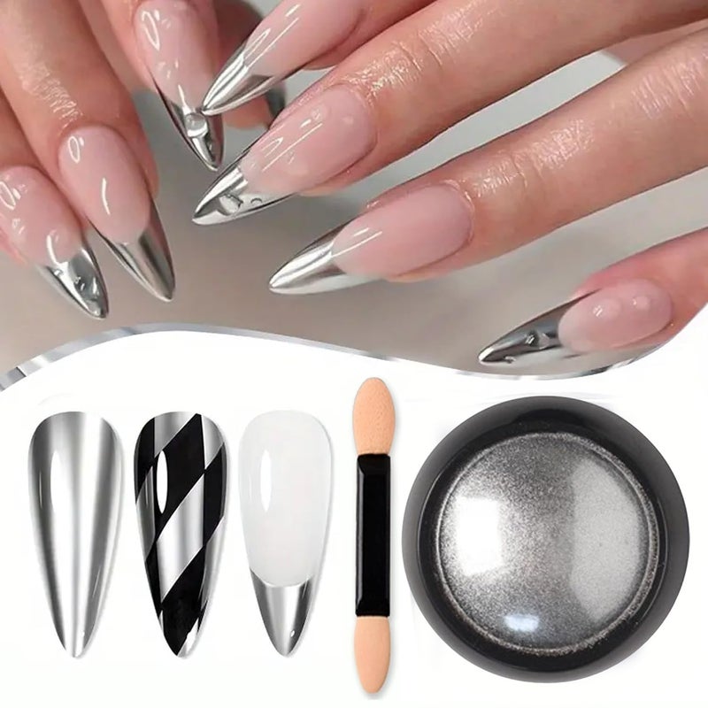 Vonrui Holographic Mirror Nail Powders Chrome Silver Effect Pure Metallic Dust Sequins UV Gel Nail Chrome Pigment for Nail Art Decoration,Silver Chrome Nail Powder - Image 3